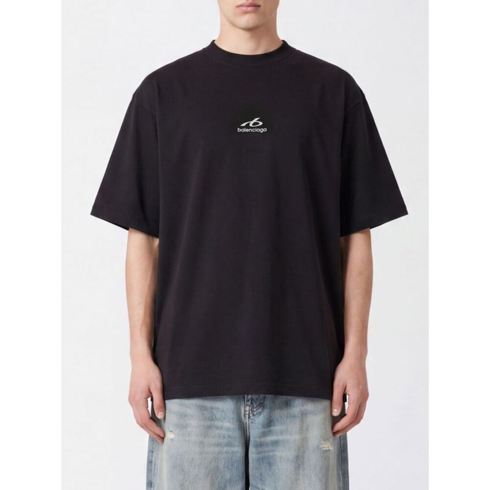 Balenciaga Men Balenciaga Cotton T-Shirt With Contrasting Monogram Logo Print